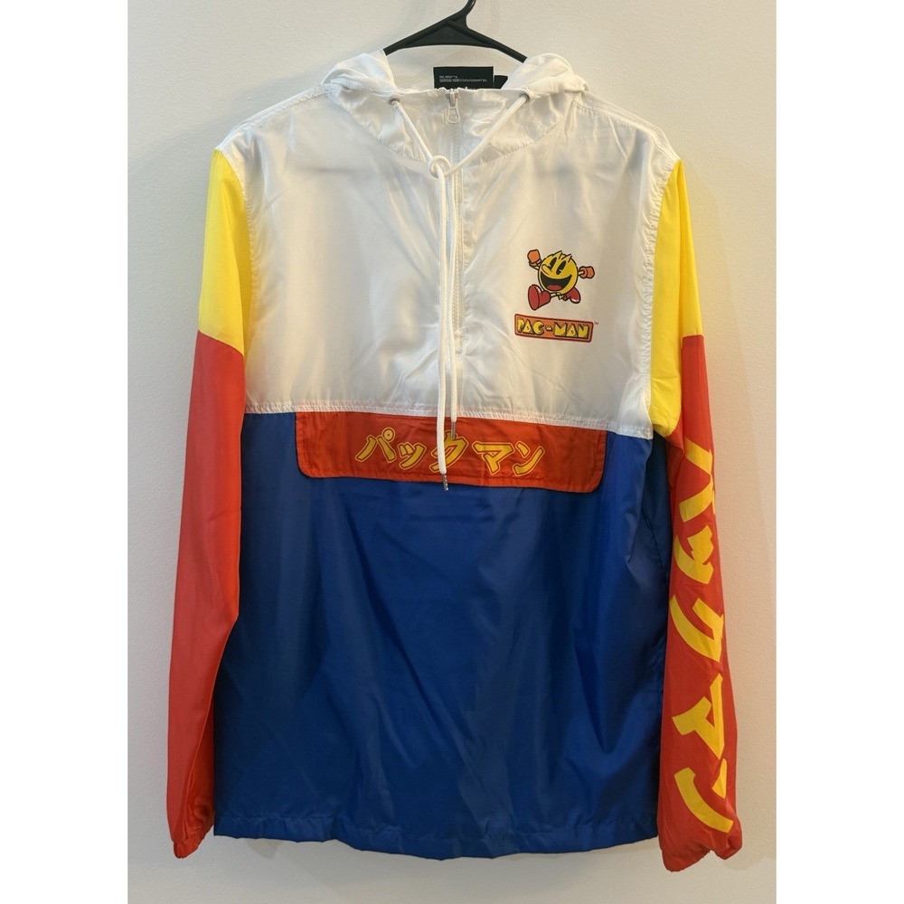 Pac-Man Video Game Hoodie Windbreaker quarter zip Colorblock Men's M